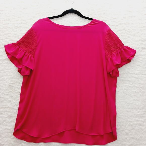 Blouse Size XL Rose Red Ruffle Sleeve Romantic Coquette Office Siren Glam Luxe - Picture 1 of 11